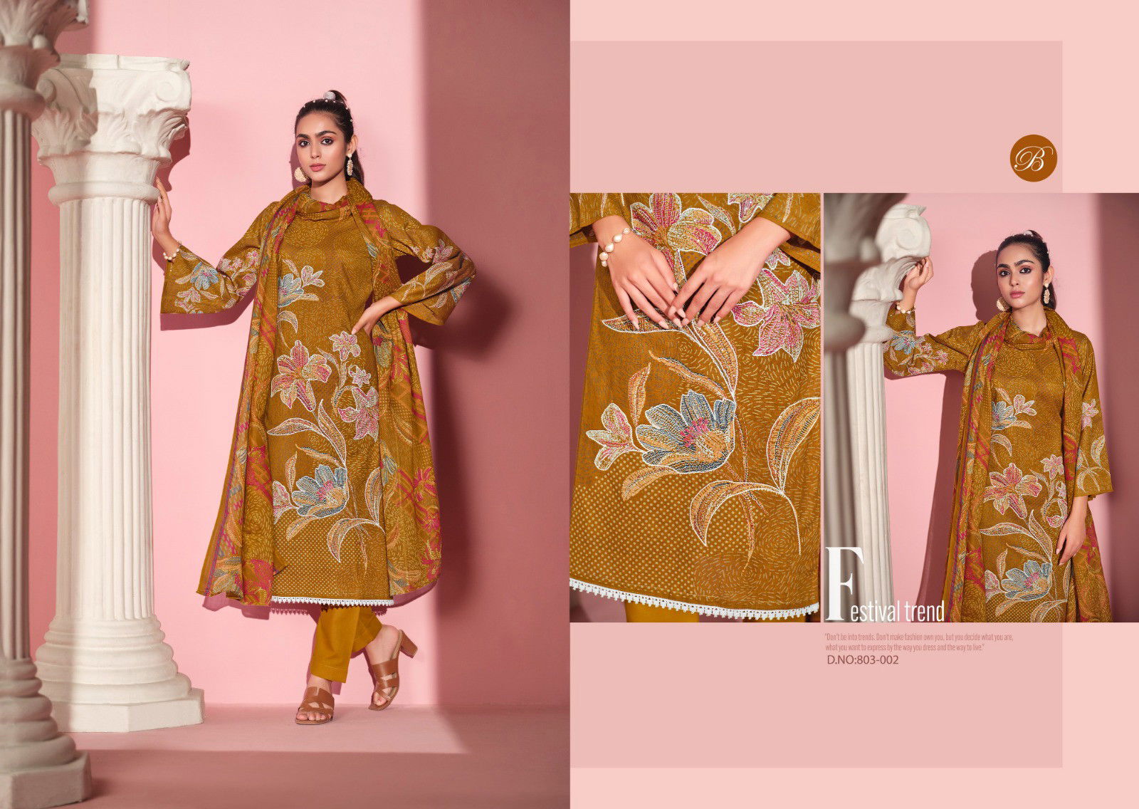  Safeena by Belliza  Cotton Printed With Handwork Dress Material